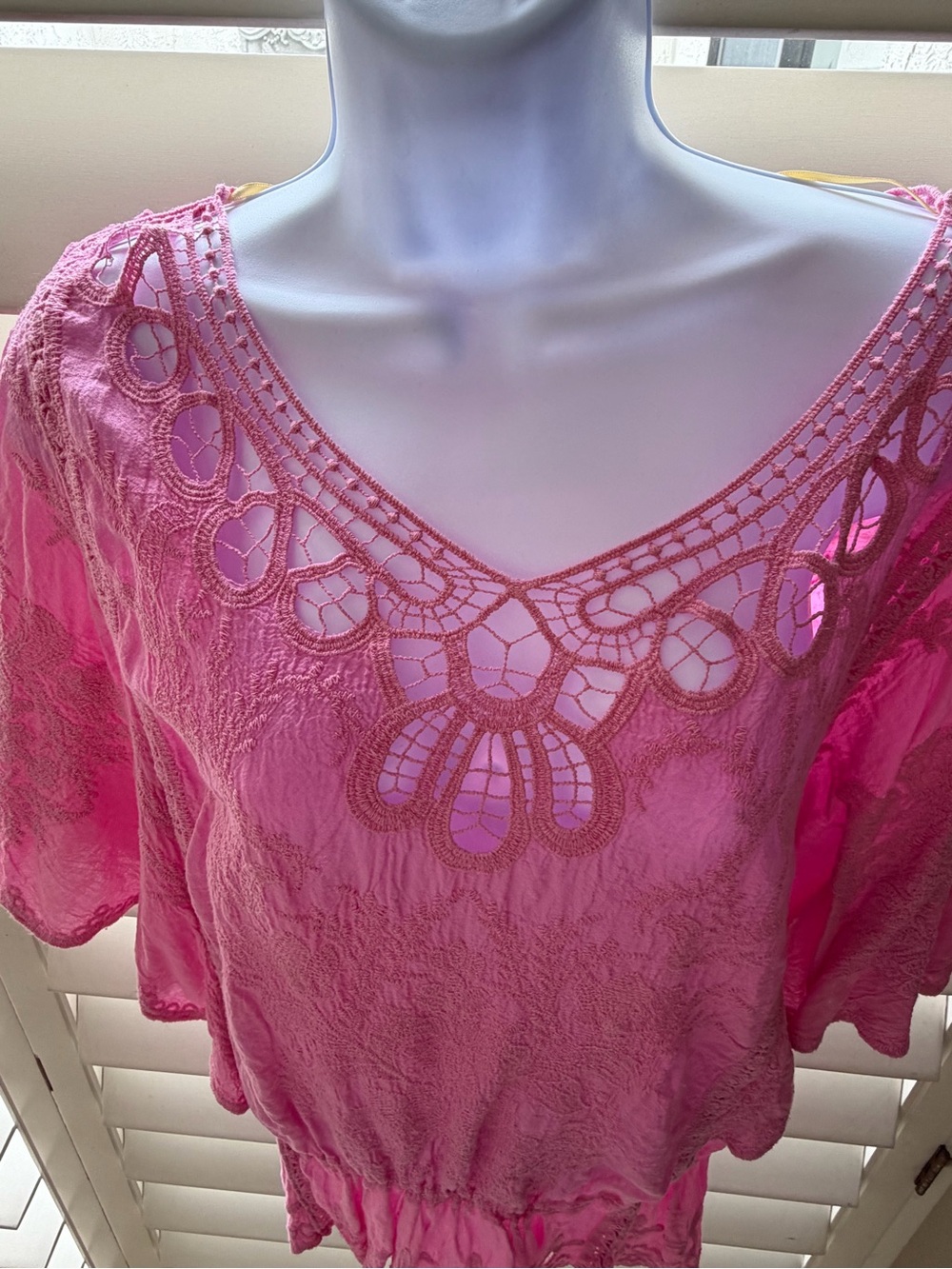 Democracy Pink Crochet-Trim V-Neck Tunic